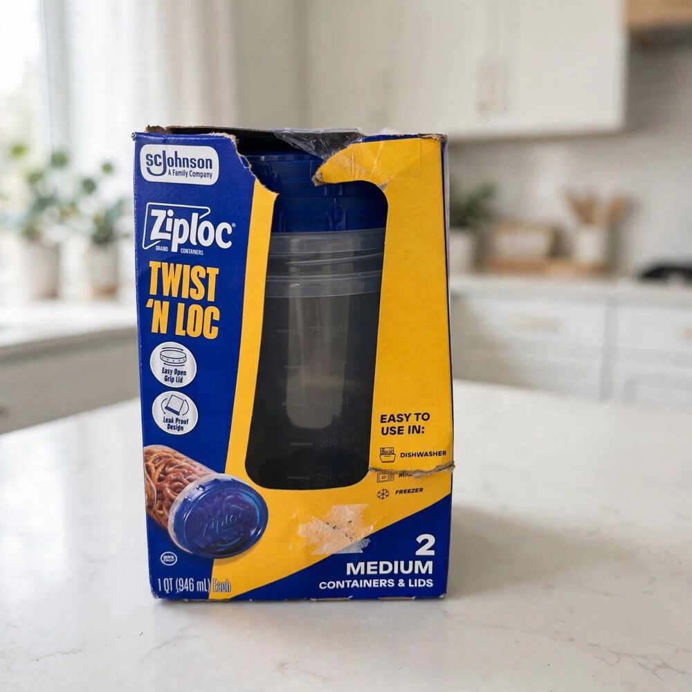 Ziploc Twist 'N Loc Containers 2 Pack Medium 4 Cup 32 oz New Open Box